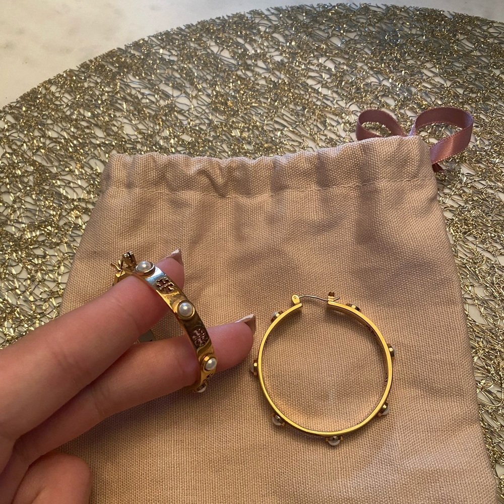Tory Burch Gold Pearl Hoops